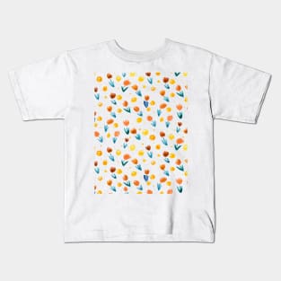 Watercolor tulips pattern - yellow and blue Kids T-Shirt